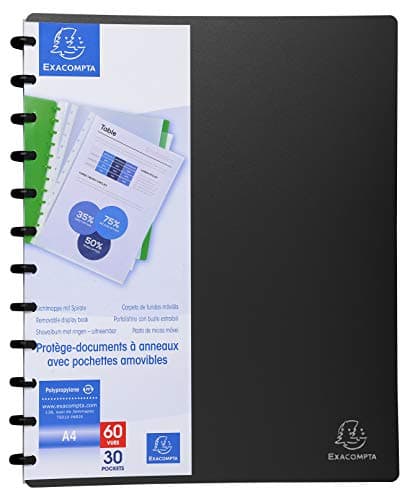 Image of Exacompta - Ref 86351E - PP Display Book with Rings - Suitable for Holding A4 Documents, 30 Pockets, 60 Viewing Pages, Removable Pockets for Organisation - Black