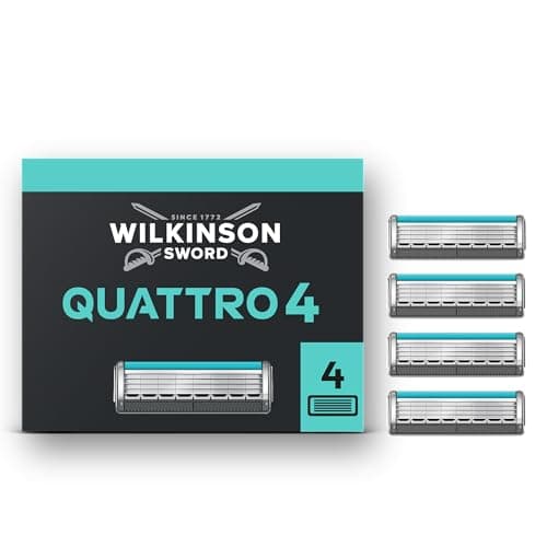 Image of Wilkinson Sword Quattro Razors Blade for Men, Men's Shaver Refill Pack, Diamond Coated 4 Blades, 4 Razor Refills
