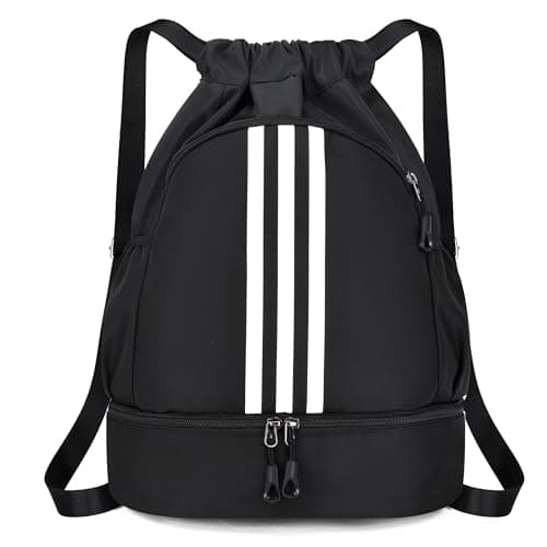 Image of seyfocnia Drawstring Backpack Gym Bags for Men, Sport String Backpack with Shoes Compartment,Water-Resistant Beach Cinch Bag for Women, Workout Bag for Swim, Soccer and Basketball Black