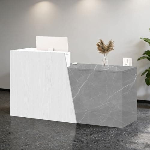 Image of Reception Desk Wooden, Modern Checkout Front Desk Reception Counter With Drawer Storage For Retail Shop, Reception Room Tables For Salon/clothing Store/hotel/offi White+gray-right corner 180×42×100cm