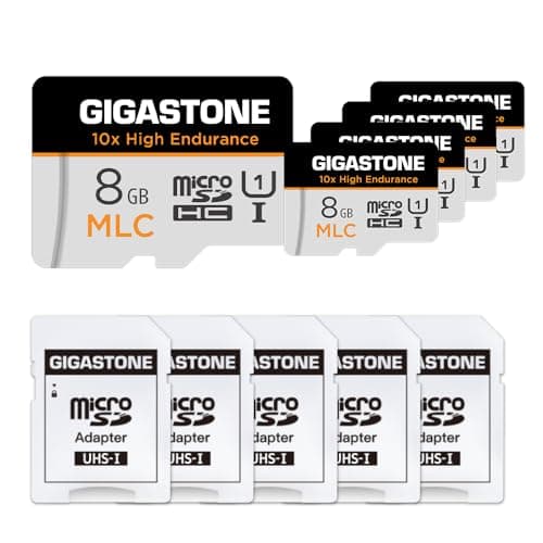 Image of [10x High Endurance] GIGASTONE Industrial 8GB 5-Pack MLC Micro SD Card, Full HD Video Recording, Security Cam, Dash Cam, Surveillance Compatible 85MB/s, U1 C10, with Adapter [5-Yrs Free Data Recovery]