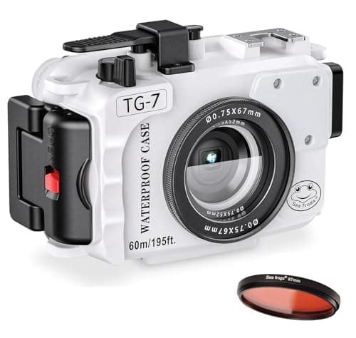 Image of Sea frogs Camera Housing Compatible with Olympus TG-7,Waterproof IPX8 Rated, 60m/196ft Depth Protection Underwater Camera Case with Red Filter, Ideal for Diving, Surfing, Rowing, White