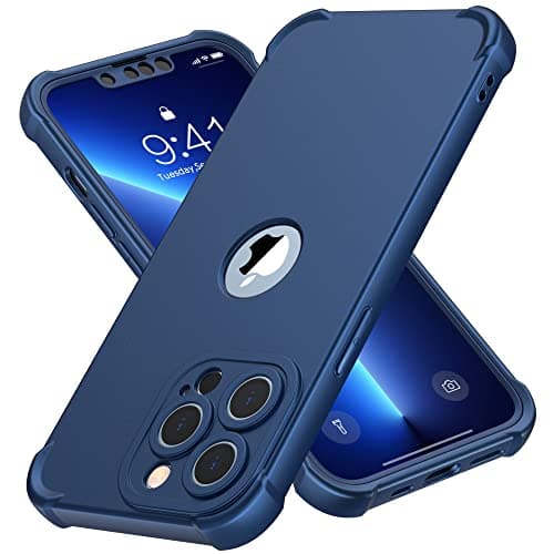 Image of ORETECH 4 in 1 Case for iPhone 13 Pro Case, with [2 x Tempered Glass Screen Protector] [Camera Protection] [Military Grade Protective] Thin Slim Fit Rubber Bumper 13 Pro Phone Case Cover - Blue