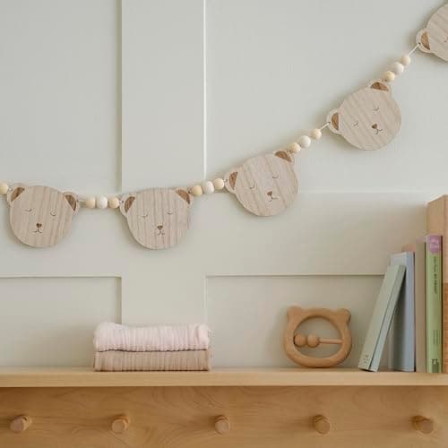 Image of Ginger Ray Wooden Teddy Bear and Beads Bunting Baby Shower Hanging Garland Decoration 1.5m