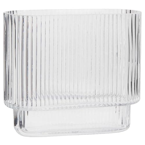 Image of KAYLETIN Ribbed Vase, Fluted Glass Vase for Tulips, Glass Vases for Flowers, Modern Clear Vases for Birthday, Wedding, Housewarming, Anniversary, Engagement, 18CM