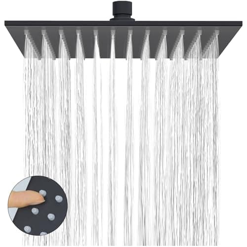 Image of Delnet 10-Inch(25.4CM) Fixed Rain Shower Head, with Angle Adjustment, High-Pressure Square Rainfall Shower, 304 Stainless Steel Replacement Shower Head, Matte Black