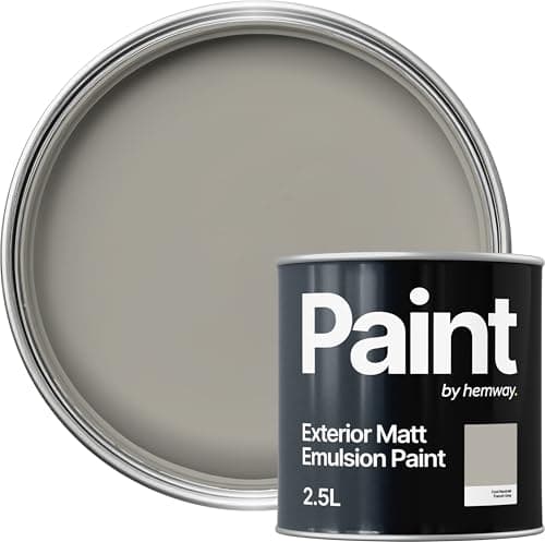 Image of Hemway French Grey Exterior Paint 2.5L, Outdoor Matt Finish, Acrylic & Water-Based Emulsion, Quick Dry & High Coverage for Walls, Wood, Metal, Fence, Masonry Paint Exterior & Furniture