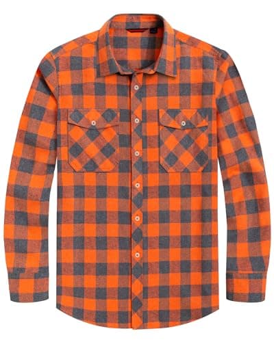 Image of J.VER Flannel Shirt Men Checked Lumberjack Cotton Long Sleeve Button Down Casual Work Warm Winter Shirts with Pocket Orange XL
