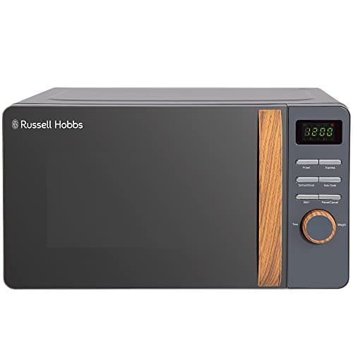 Image of Russell Hobbs RHMD714G 17 L 700 W Scandi Grey Digital Microwave with 5 Power Levels, Wood Effect Handle & Dials, Clock & Timer, Automatic Defrost, Easy Clean, 8 Auto Cook Menus
