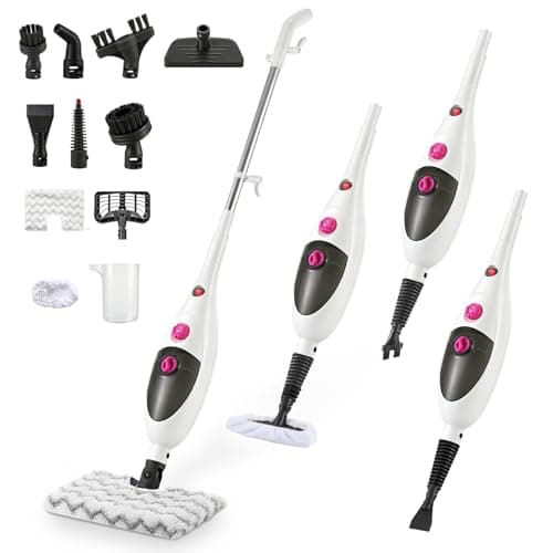 Image of 12-in-1 Steam Mop Cleaner, 15-Sec Fast Heat-Up, 1200W Floor Steamer with Double-Sided Pads, Removes 99.99% Stubborn Stains for Hardwood Floors, Marble, Clothes, Windows, Tiles, White