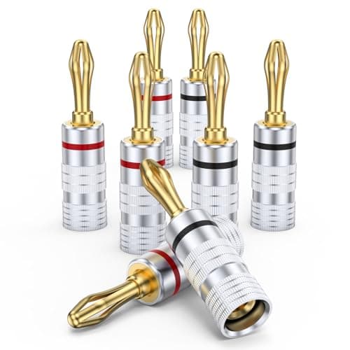 Image of MOSAWG 4 Pairs 24K Gold Plated No-Solder Banana Plugs for Speaker Wire, 12AWG-18AWG Compatible, for Home Cinema, Hi-Fi & Amplifiers