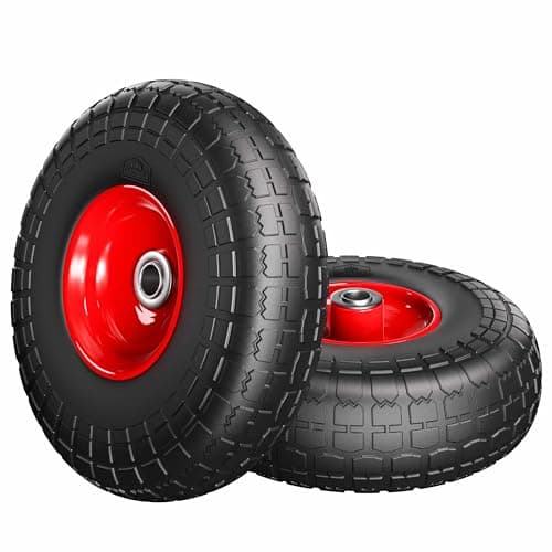 Image of GARDEBRUK® Hand Truck Wheels | Set of 2 | PU Solid Rubber | Puncture-Proof | 200kg Load Capacity | Steel Rim | 20mm Axle | Ideal for Bird Seed, Bird Food Transport | Wheelbarrow Wheel Replacement Set