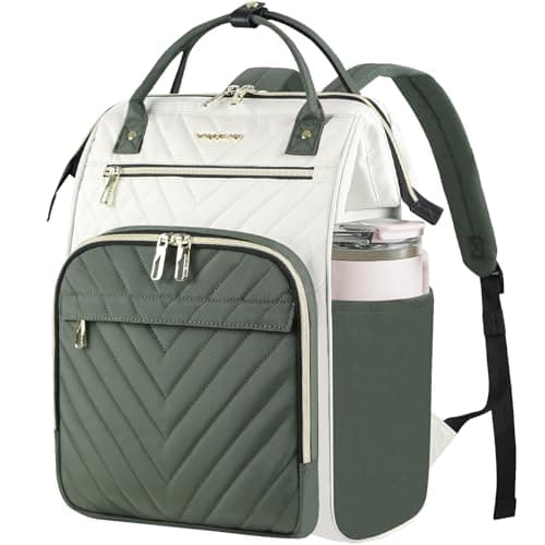 Image of VANKEAN 17 Inch Laptop Backpack for Women Fashion Computer Work Bag, Large Capacity Waterproof Backpack with RFID Pockets, College Daypack Business Travel, Beige-Army green