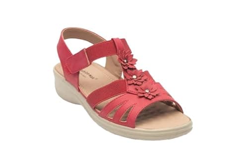 Image of Cushion Walk Womens Slingback Sandal, Madison, Faux Leather, Floral Detail, Slip On, Lightweight Summer Comfort Sandal (Red, UK Footwear Size System, Adult, Women, Numeric, Medium, 8)