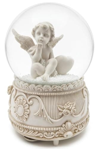 Image of Angel Snow Globe with Blowing Kiss Cherub Figurine, LED Light-Up Decorative Ornament, 100mm Glass Dome, Resin Base, Battery Operated 3 AAA (Not Included), Home Decor Gift (Design A)