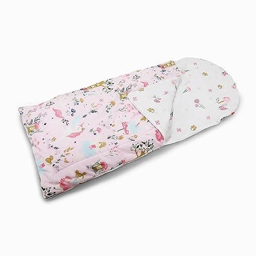 Image of Happy Linen Company Girls Boys Kids Enchanted Forest Unicorn Pink 155 x 65 cm Reversible Sleeping Bag