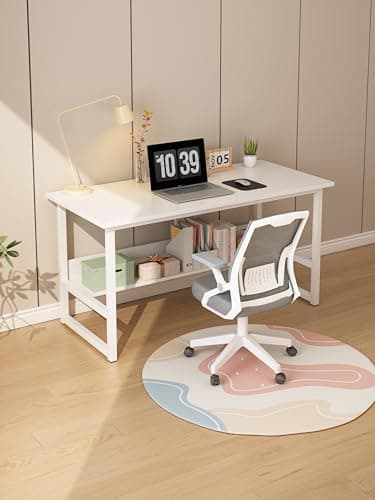 Image of LEPTIS MAGNA Desk, Computer Desk for Student and Work, Computer Desk with Shelf, Modern Computer Table, Stylish Home Office Desk with Self for Bedrooms, Office, Gaming (White, 100 CM)