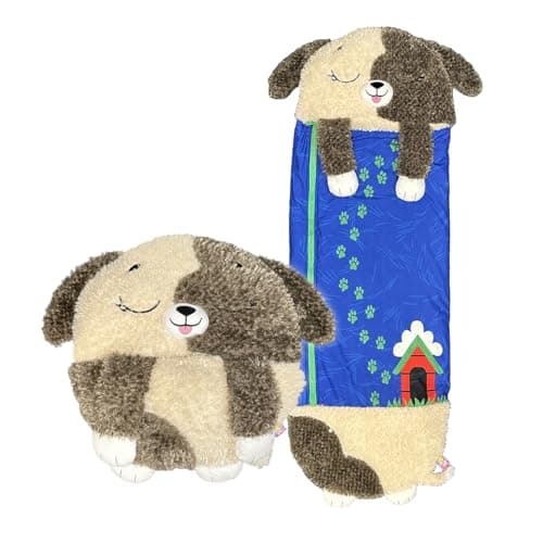 Image of Happy Nappers Kids Sleeping Bag - Brown Dog Medium Size - Suitable for Children Aged 3 to 6 Years - Plush Toy, Comfy Sleeping Bag & Fluffy Pillow All in One