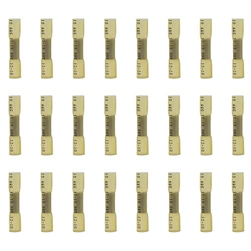 Image of Ruidee 50 Pcs Heat Shrink Butt Connectors Terminals，Insulated Waterproof Wire Connector ，Marine Automotive Electrical Crimp Butt Splice Terminal 12-10 AWG Yellow/URTY