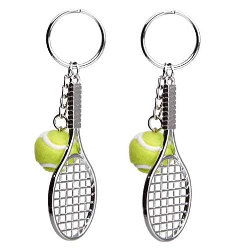 Image of EQLEF Tennis Racket Keychain, Creative Metal Keychain Sport Keyring Tennis Ball Keyring (2 Pcs)