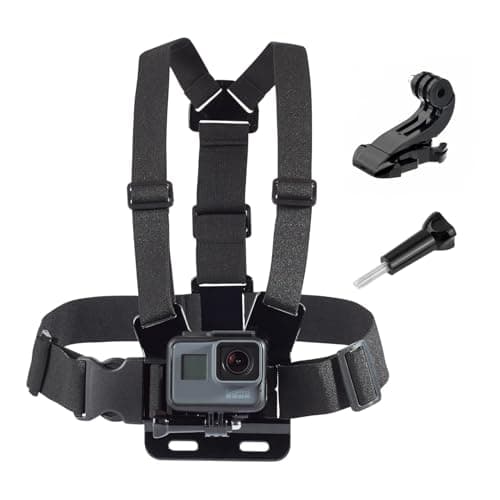 Image of micros2u Action Camera Adjustable Chest Strap Harness Mount with J Hook Adapter. Compatible with Gopro Hero 13 12 11 10 9 8 7 6 5 4 3 / DJI, AKASO, Apeman, Apexcam & Most Action Cameras