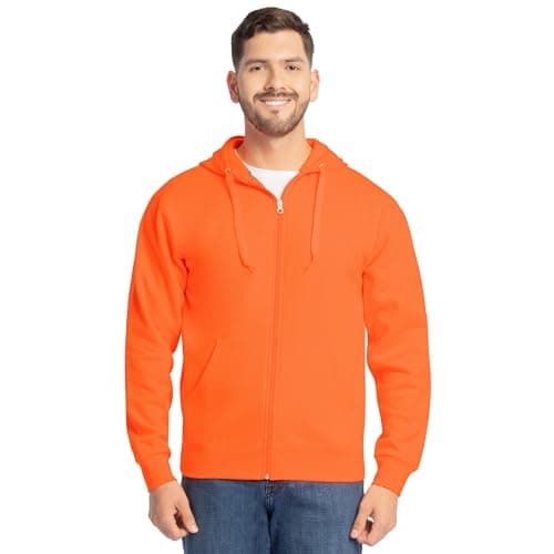 Image of Fruit of the Loom Unisex's Eversoft Fleece Hoodies, Pullover, Moisture Wicking & Breathable, Sizes S-4x Hooded Sweatshirt, Safety Orange Full Zip, Medium