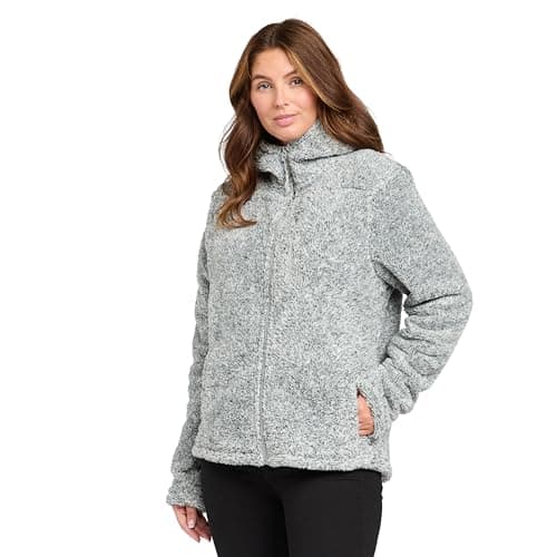 Image of Peter Storm Women’s Theory Full-Zip Fleece with Warm & Cosy Borg Fabric, Hood & Zipped Chest Pocket, Midlayer Jacket (UK, Numeric, 10, Regular, Regular, Grey)