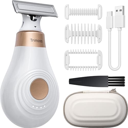 Image of Trimcoo 2026 New Bikini Trimmer for Women - Small But Powerful Electric Razors, Intimate Pubic Hair/Lady Facial Painless Removal, USB-C Cordless Body Shaver for Trip, Replaceable Wet/Dry Blade, White
