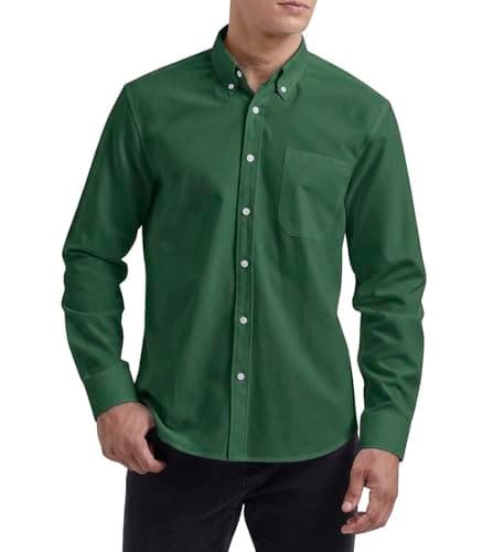 Image of HISDERN Green Shirt for Men Casual Long Sleeve Oxford Shirt Button Down Mens Shirts with Pocket Regular Fit 4XL