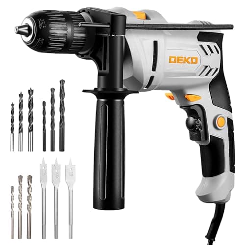 Image of 710W Corded Hammer Drill: DEKOPRO 0-3000RPM Electric Drill Corded with 13mm Chuck, 360°Adjustable Handle, 14pcs Accessories,Variable Speed for Concrete, Masonry, Wall,Wood and Soft Metals