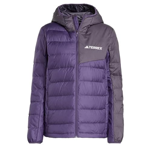 Image of adidas Women's Terrex Multi Light Down CLIMAWARM Hooded Jacket, Aurora Plum/Aurora Black, XS