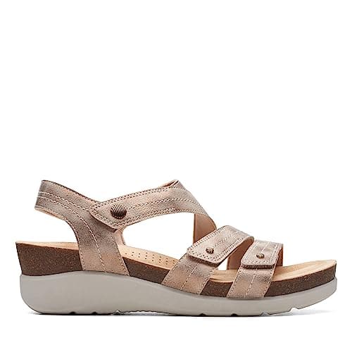 Image of Clarks Women's Calenne Clara Wedge Sandal, Bronze Metallic Textile, 7.5 UK