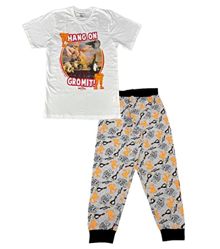 Image of Mens/Boys Official Character Wallace and Gromit Pyjama Set/Pyjamas White/Multi Size Medium