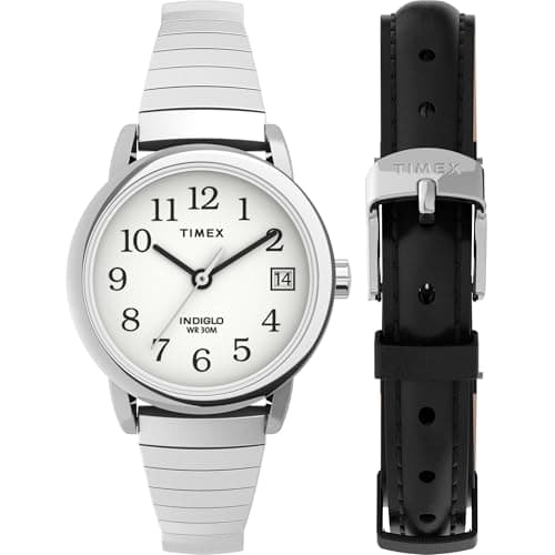 Image of Timex Easy Reader Women's 25mm Expansion Band Watch and Leather Strap Box Set TWG025200