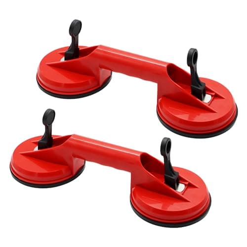 Image of Iceten Heavy Duty Glass Suction Cups - Dual Cup Suction Lifter, Vacuum Handle Glass Suction Cups to Lift Glass, Tiles, Slabs, Lifting Capacity 100kg, Red (Pack of 2)