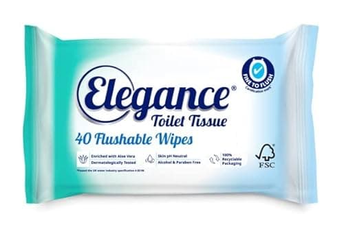 Image of Elegance Toilet Tissue Flushable Wet Wipes, Certified Fine to Flush (16 Packs x 40 Wipes totaling 640 Wipes)