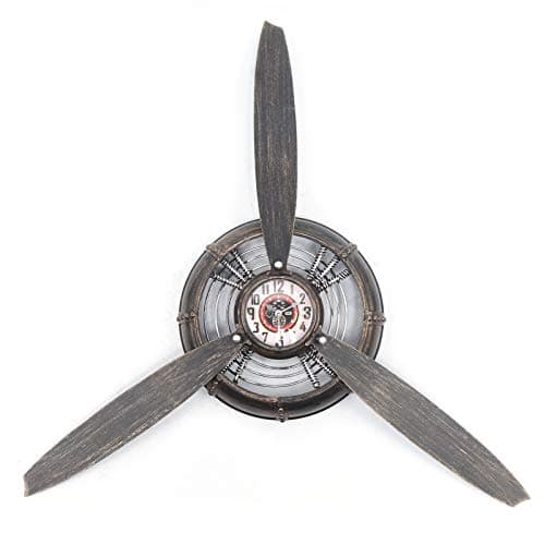 Image of Wall Clock Airplane Propeller Wall Clock Decoration Wall Mount Vintage Aeroplane Metal Decoration Antique Industrial Wall Decor Retro Ornament for Home, Bars, Restaurants, Cafes, Ancient Copper
