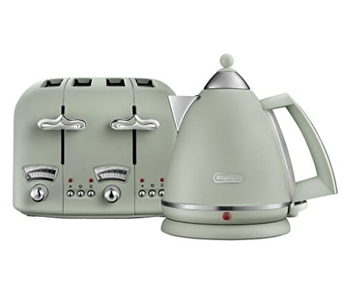 Image of De'Longhi Argento Flora KBX3016 Kettle (3kW) and CTO4 4-Slice Toaster (1800W) (Green)