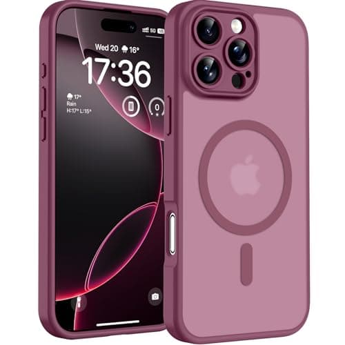 Image of TOCOL Magnetic for iPhone 16 Pro Case 6.3-Inch, Fit for MagSafe, Upgraded Full Camera Protection, 14FT Military Grade Drop Tested Shockproof Slim Translucent Matte Back Phone Cover (Plum)