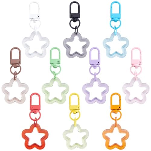Image of Beebeecraft 10Pcs 10 Colors Resin Star Keychains with Alloy Swivel Clasp Colorful Hollow Cute Star Keychain for Car Keys Bag Purse Backpack Ornaments Decorations