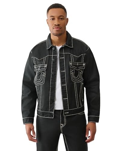 Image of True Religion Oversized Super T Coated Jacket for Men - Men’s Jean Jacket, Coated Black, XL