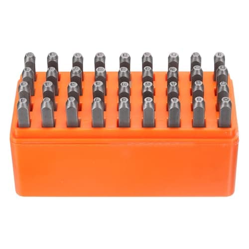 Image of sourcing map 36pcs Metal Stamping Kit 1/16" (1.5mm) Steel Uppercase Letter and Number Punch Set (A-Z / 0-8 / "&" Symbol) Punch Press Tool with Case for Imprinting Metal Plastic Wood Leather