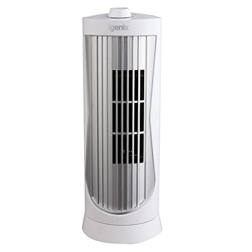 Image of Igenix DF0020 12" Mini Tower Fan – Compact Oscillating Desk Fan with 2 Speed Settings, Quiet Operation, Easy-Carry Handle, Ideal for Home, Office, Bedside & Desktop Use – White