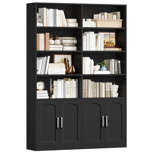 Image of FirFurd Bookcase 6-Tier Bookshelf with Doors 185.5cm Living Room Bookcase Free Standing Display Shelf Tall Shelving Unit for Home Office Black 115x27x185.5cm