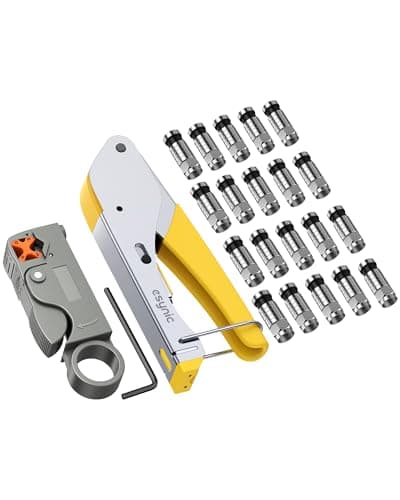 Image of eSynic Professional Coax Crimping Tool F Type Connector Compression Tool Set Coax Cable Crimper Tool Kit for RG59 RG6 with 20Pcs RG6 Coaxial Cable Connectors&Adjustable Coaxial Cable Cutter- Yellow