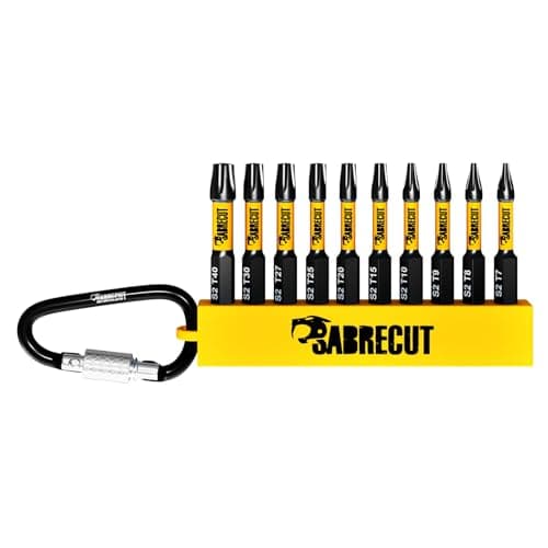Image of 10 x SabreCut SCRK003 50mm Torx T7 T8 T9 T10 T15 T20 T25 T27 T30 T40 Magnetic Impact Screwdriver Drill Driver Bits Set with Carabiner Clip Storage Sleeve Single Ended Heavy Duty