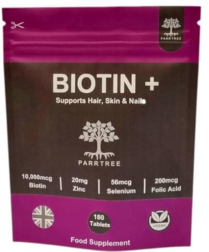 Image of Biotin + Hair Growth Food Supplement- 180 Days Supply - Enhanced with Zinc Selenium & Folic Acid - 180 Tablets - Biotin 10,000 mcg - Vegan Hair Nails Skin Vitamins for Women & Men - UK Made