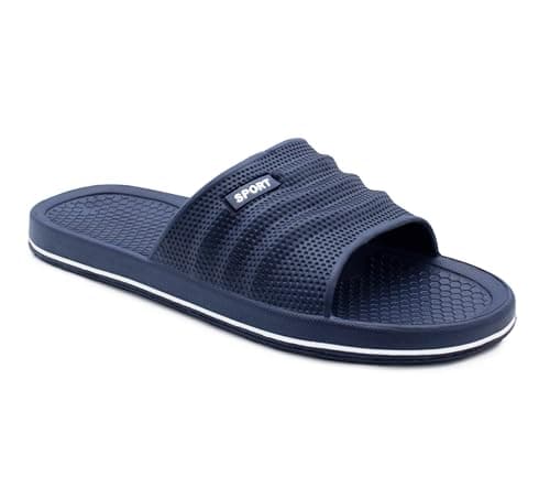Image of IMTY Mens Sliders EVA Slippers Pool Slide Lightweight Bathroom Shower Beach Flip Flops Sports Leisure Sandals (Navy, UK Footwear Size System, Adult, Men, Numeric, Medium, 7)