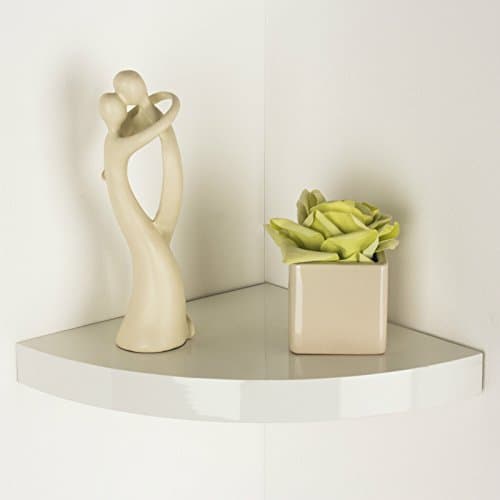 Image of Optimal Products HUDSON HIGH GLOSS FLOATING SHELVES SHELF SHELVES DISPLAY UNIT WALL MOUNTED STORAGE (WHITE HIGH GLOSS, CORNER SHELF 295x295x38MM)