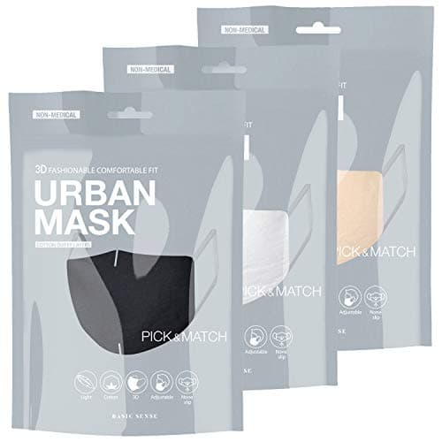 Image of Basic Sense 3 Packs – 100% Cotton Washable Reusable Skin Friendly Plain Face Coverings Masks (Black & White 3 Pack)